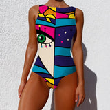 Purpdrank - Sexy Print One Piece Swimsuit Closed Large Size Swimwear Push Up Women Flower Vintage Body Swim Beach Pool Bathing Suit
