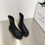 Purpdrank - Platform Knee High Boots Slip-on Block Heel Footwear Women Thick High Heels PU Leather Shoes Fashion Spring Female Boots