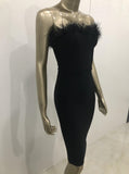 Purpdrank - New Summer Sexy Strapless Backless Feather Black Midi Women Bodycon Bandage Dress Designer Fashion Party Club Dress Vestido