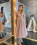 Purpdrank - Pink Sweet Homecoming Dress Off The Shoulder Sequins Shiny Tulle A-line Women Formal Evening Party Vestidos Elegant Gowns