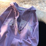 Purpdrank - Letters Print Sweatshirt Y2k Zip-up Hoodie Hip Hop Streetwear Kawaii Harajuku Grunge E-girl Outwear Pink Tops Hoodies Women