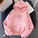 Purpdrank - Korean Streetwear Sweatshirt Men Women Casual Pullover Hip Hop Long Sleeve Smile Sad Face Line Print Hoodies Sportswear Tops