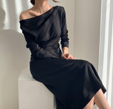 Purpdrank - 2023 Spring Outfits New spring long sleeve summer elegant female twill collar black and white party dress female office lady long dress 13067