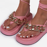 Purpdrank - Women Sandals Rock Style Heels Sandals Summer Shoes Women Lace Up Platform Sandalias Mujer Chain Flip Flops Women Wedges Shoes