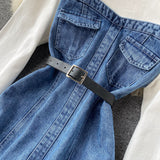 Purpdrank - Chic Women Hoodies Denim Dress New Fashion Long Sleeve Cotton Sweatshirt Patchwork Mini Jeans Dress with Belt