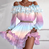 Purpdrank - Sexy Off Shoulder Ruffle Mini Dresses Women Elegant Slash Neck Summer Beach Dress Casual Vintage Floral Print Ladies Party Dress