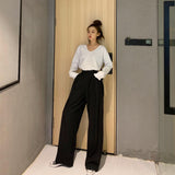 Purpdrank - Retro Solid Color Wild Straight Wide Leg Pants Female Spring New Korean Fashion High Waist Casual Long Pants