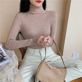 Purpdrank - New Women's Autumn Winter Turtleneck Pullovers Sweater Woman Primer Shirt Long Sleeve Short Slim-fit tight Jumper Top Solid