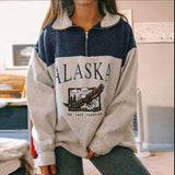 Purpdrank - Autumn Women Hoodie Sweatshirt Vintage Casual Loose Stand Collar Zipper Letter Print Long Sleeve Oversized Tops Hoody Pullover