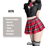 Purpdrank - Tartan Patchwork Japanese Schoolgirl Cosplay Uniform Set Sexy JK Embroidery Pleated Role Playing Costume With Plaid Skirt Socks