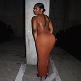 Purpdrank - Fashion Sexy O-neck Backless Long Maxi Evening Dresses Women Hollow Out Sleeveless Split Bodycon Party Dress for New Year