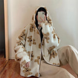 Purpdrank - 90s Aesthetic Outwear White Kawaii Winter Clothes Women Thick Lamb Wool Bear Coat Oversize Zip Up Hoodies Long Sleeve E-girl Top