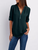 Purpdrank - Women Shirts Summer Autumn Casual V-neck Chiffon Blouse Women Top Camisa Feminina Long Sleeve Black White Ladies Blouses Shirt