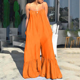 Purpdrank - Oversized Chiffon Jumpsuits and Rompers For Women Large Solid High Waisted Pleated V Neck Elegant Evening Night Party Jumpsuits