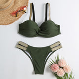 Purpdrank - Vintage Retro Bikini Patchwork Swimsuit Thong Brazilian Sexy Swimwear Female New Summer Micro V-bar Green Bathing Suits