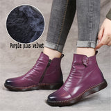 Purpdrank - Autumn Women's Shoes Leather Boots Women Fashion Winter Boots Women Flats Non-slip Warm Thick-soled Shoes Women