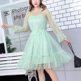 Purpdrank - New Female O-neck Stars Sequined Mesh Shiny Fairy Dress Women Elegant Bling Gauze Princess Puff Dresses Vestidos De Fiesta
