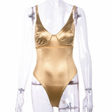 Purpdrank - Sexy Bodysuit V Neck Stretchy Women Body Spaghetti Strap Playsuits Backless Summer Female Gold Green Pink Jumpsuit