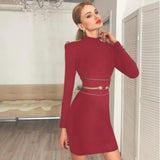 Purpdrank - Summer New Women Mini Long Sleeve Bandage Dresses Fashion Bodycon Elegant Sexy O Neck Club Vestidos Evening Party Dress
