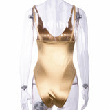 Purpdrank - Sexy Bodysuit V Neck Stretchy Women Body Spaghetti Strap Playsuits Backless Summer Female Gold Green Pink Jumpsuit
