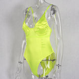 Purpdrank - Sexy Bodysuit V Neck Stretchy Women Body Spaghetti Strap Playsuits Backless Summer Female Gold Green Pink Jumpsuit