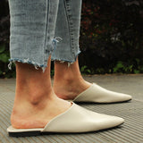 Purpdrank - Summer Flats Lady Sandals Slippers Soild Color Slip On Pointed Toe Women Mules Outdoor Slipper Shoes Woman Slides (soft leather)