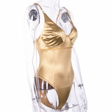 Purpdrank - Sexy Bodysuit V Neck Stretchy Women Body Spaghetti Strap Playsuits Backless Summer Female Gold Green Pink Jumpsuit