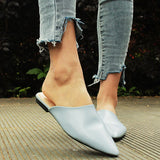 Purpdrank - Summer Flats Lady Sandals Slippers Soild Color Slip On Pointed Toe Women Mules Outdoor Slipper Shoes Woman Slides (soft leather)