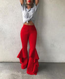 Purpdrank - Easy Chic Vintage Ruffles Trousers Women High Waist Hippie Slim Gypsy Bell Bottom Pants Female Flare Palazzo Fashion Streetwear