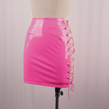 Purpdrank - Sexy Club Female Mini Pencil Skirt Women High Waist Lace Up Neon Green Orange Solid Bodycon Hollow Out Bandage Skirts