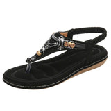 Purpdrank - Bohemia Women Ladies Fashion Crystal Bead Flat Slipper Sandals Casual Sexy High Quality Outsid Ladies Shoes Med (3cm-5cm)
