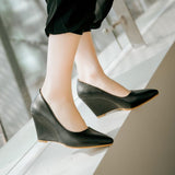 Purpdrank - Autumn Women Genuine Shoes Height Wedges Shoes Woman Casual Slip-On Loafers White Beige White Red Black