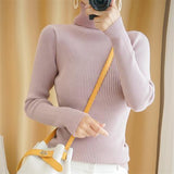 Purpdrank - New Women's Autumn Winter Turtleneck Pullovers Sweater Woman Primer Shirt Long Sleeve Short Slim-fit tight Jumper Top Solid