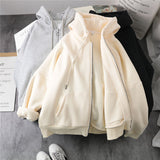 Purpdrank - Lazy Plush and Thick Zip-up Autumn And Winter Fashion Women Sweatshirt  hoodie coat  Korean Soild Color Long Sleeve Female