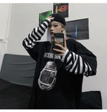 Purpdrank - Autumn tshirt Casual Letter Print O-Neck stripe Tees Creativity Loose T-Shirts Women Long Sleeve Oversize top Hip Hop Streetwear