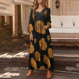 Purpdrank - Bohemian Shirt Dress Women's Maxi Sundress Spring Elegant Casual V Neck Ruflle Vestido Female Long Sleeve Tunic Robe