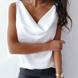 Purpdrank - Silk Blouse Shirt Women Tops Summer High Quality Chain Halter Blouse Shirt Elegant Office Lady Basic Solid Sleeveless Blusa