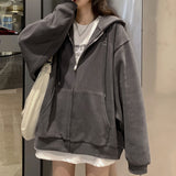 Purpdrank - Women Korean Style Hoodies Zip-up Harajuku Oversized Solid Pocket Hooded Sweatshirts Autumn Long Sleeve Loose Baseball Jacket