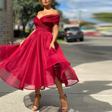 Purpdrank - Summer New Fashion Women A-Line Wedding Party Dress Sexy Off Shoulder Solid Long Dress Elegant Chic Wrap V Neck Ruffle Dresses