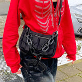 Purpdrank - Zip Up Gothic Black Hoodie y2k Women's Rhinestone Skull Casual Oversized Sweatshirt Punk E-girl Harajuku Long Sleeve Outerwear