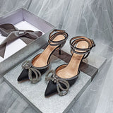 Purpdrank - Designer Wedding Shoes Woman Pointed toe Crystal Hih Heel Shoes Ankle Buckle Strap Rhinestone Bowtie Sandal Sexy Party Pump