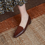 Purpdrank - Spring Autumn Genuine Leather Women Shoes Slip-On Square Toe Shallow Pumps Casual Retro Low-heeled Shoes for Women Handmade