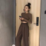 Purpdrank - Retro Solid Color Wild Straight Wide Leg Pants Female Spring New Korean Fashion High Waist Casual Long Pants