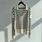 Purpdrank - New Knitted Pullover Women Vintage Black and White Plaid Long Sleeve Sweater Mujer Chic V-neck Casual Knitted Tops