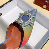 Purpdrank - Luxury Patent Leather Women Pumps Sun Style Rhinestone High Heels Pointed Toe None-slip Wedding Party Pumps Shoes Size 42