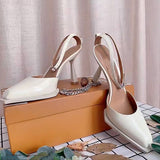 Purpdrank - High Heels Shoes Woman Square Head Shallow  Platform Chain Strappy Sandals Female Stiletto Patent Leather Wedding Pumps White