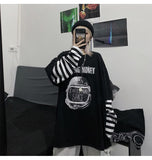 Purpdrank - Autumn tshirt Casual Letter Print O-Neck stripe Tees Creativity Loose T-Shirts Women Long Sleeve Oversize top Hip Hop Streetwear