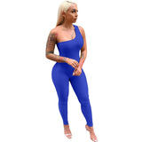 Purpdrank - Sexy One Shoulder Long Jumpsuit Women Sleeveless Casual Rompers Summer Spring Solid One Piece Outfit Bodycon Jumpsuit