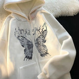 Purpdrank - Harajuku Y2K Autumn Female Hooded Sweatshirt Zipper Butterfly Print Long Sleeve Loose print Women Hoodies Coats plus size women