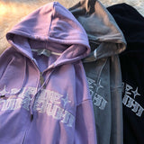 Purpdrank - Letters Print Sweatshirt Y2k Zip-up Hoodie Hip Hop Streetwear Kawaii Harajuku Grunge E-girl Outwear Pink Tops Hoodies Women